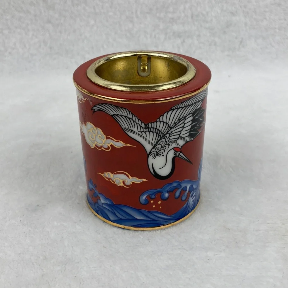 Takahashi Japan High Bridge Crane & Waves Petite Candle Holder 2.75”